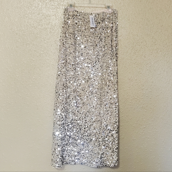 NWT Women's Old Navy Silver Sequin Thanksgiving / Christmas A-Line Maxi Skirt - Picture 5 of 16